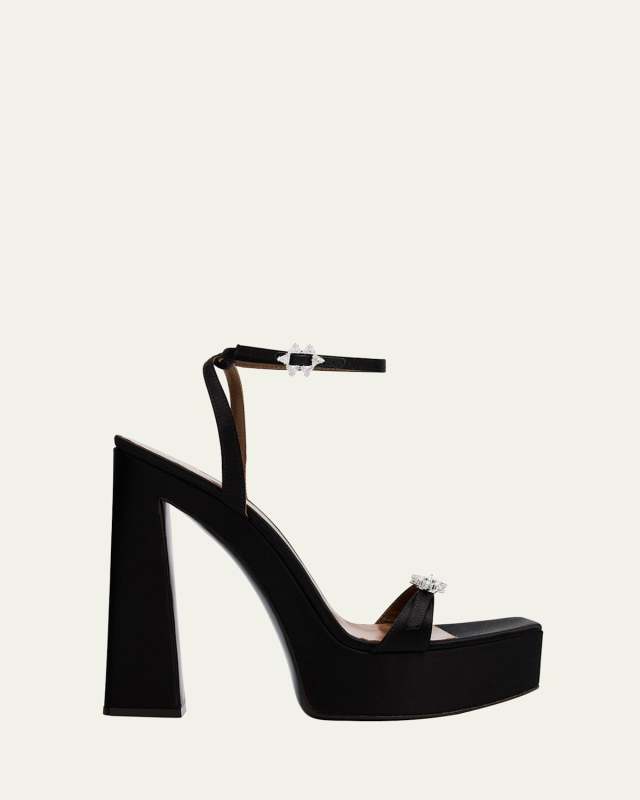 Silk Crystal-Buckle Platform Sandals